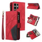 For Samsung Galaxy S25 Ultra 5G Dual-color 9 Card Slots Zipper Wallet Leather Phone Case(Red) - 1