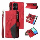 For Redmi 13 4G Global Dual-color 9 Card Slots Zipper Wallet Leather Phone Case(Red) - 1