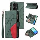 For Redmi 13 4G Global Dual-color 9 Card Slots Zipper Wallet Leather Phone Case(Green) - 1
