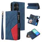 For Redmi 13 4G Global Dual-color 9 Card Slots Zipper Wallet Leather Phone Case(Blue) - 1