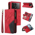 For Redmi K70 Dual-color 9 Card Slots Zipper Wallet Leather Phone Case(Red) - 1