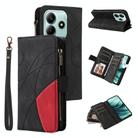 For Redmi Note 14 5G Dual-color 9 Card Slots Zipper Wallet Leather Phone Case(Black) - 1