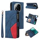 For Redmi Note 14 Pro / 14 Pro+ 5G Dual-color 9 Card Slots Zipper Wallet Leather Phone Case(Blue) - 1