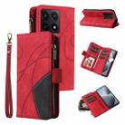 For Xiaomi 14T Dual-color 9 Card Slots Zipper Wallet Leather Phone Case(Red) - 1