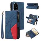 For Honor 200 Pro Dual-color 9 Card Slots Zipper Wallet Leather Phone Case(Blue) - 1