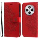 For Redmi 14C 4G Seven-petal Flowers Embossing Leather Phone Case(Red) - 1