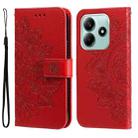 For Redmi Note 14 5G Seven-petal Flowers Embossing Leather Phone Case(Red) - 1