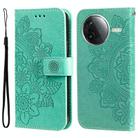 For Redmi K80 Seven-petal Flowers Embossing Leather Phone Case(Green) - 1