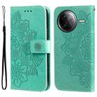 For Redmi K80 Pro Seven-petal Flowers Embossing Leather Phone Case(Green) - 1