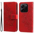 For Redmi Note 14 4G 163.25mm Global Seven-petal Flowers Embossing Leather Phone Case(Red) - 1
