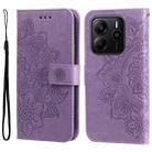 For Redmi Note 14 4G 164.84mm Seven-petal Flowers Embossing Leather Phone Case(Light Purple) - 1