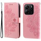 For Redmi Note 14 4G 164.84mm Seven-petal Flowers Embossing Leather Phone Case(Rose Gold) - 1