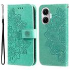 For Redmi Turbo 4 Pro / Xiaomi Poco F7 Seven-petal Flowers Embossing Leather Phone Case(Green) - 1