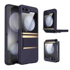 For Samsung Galaxy Z Flip3 5G Hardware Foldable Leather Shockproof Phone Case(Dark Blue Gold) - 1