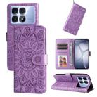 For Redmi K70 Ultra Embossed Sunflower Leather Phone Case(Purple) - 1