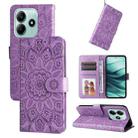 For Redmi Note 14 5G Embossed Sunflower Leather Phone Case(Purple) - 1