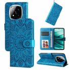For Redmi Note 14 Pro 5G / Note 14 Pro+ 5G Embossed Sunflower Leather Phone Case(Blue) - 1