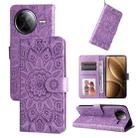 For Redmi K80 Pro Embossed Sunflower Leather Phone Case(Purple) - 1