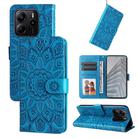 For Redmi Note 14 4G 163.25mm Global Embossed Sunflower Leather Phone Case(Blue) - 1