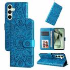 For Samsung Galaxy S24 FE 5G Embossed Sunflower Leather Phone Case(Blue) - 1