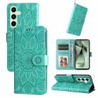 For Samsung Galaxy S24 FE 5G Embossed Sunflower Leather Phone Case(Green) - 1