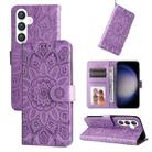 For Samsung Galaxy S25+ 5G Embossed Sunflower Leather Phone Case(Purple) - 1