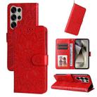 For Samsung Galaxy S25 Ultra 5G Embossed Sunflower Leather Phone Case(Red) - 1