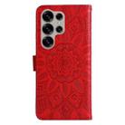 For Samsung Galaxy S25 Ultra 5G Embossed Sunflower Leather Phone Case(Red) - 3
