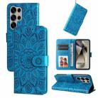 For Samsung Galaxy S25 Ultra 5G Embossed Sunflower Leather Phone Case(Blue) - 1