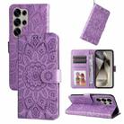 For Samsung Galaxy S25 Ultra 5G Embossed Sunflower Leather Phone Case(Purple) - 1