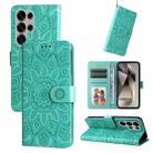 For Samsung Galaxy S25 Ultra 5G Embossed Sunflower Leather Phone Case(Green) - 1