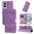 For Samsung Galaxy S25 Edge 5G Embossed Sunflower Leather Phone Case(Purple) - 1