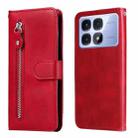 For Redmi K70 Ultra Fashion Calf Texture Zipper Leather Phone Case(Red) - 1