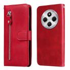 For Redmi 14C 4G Fashion Calf Texture Zipper Leather Phone Case(Red) - 1