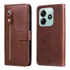 For Redmi Note 14 5G Fashion Calf Texture Zipper Leather Phone Case(Brown) - 1