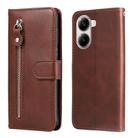 For Redmi Turbo 4 / Xiaomi Poco X7 Pro Fashion Calf Texture Zipper Leather Phone Case(Brown) - 1