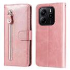 For Redmi Note 14 4G 164.84mm Fashion Calf Texture Zipper Leather Phone Case(Rose Gold) - 1