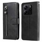 For Redmi Note 14 4G 164.84mm Fashion Calf Texture Zipper Leather Phone Case(Black) - 1
