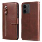 For Redmi 15C 4G 171.5mm / Xiaomi Poco C85 4G Fashion Calf Texture Zipper Leather Phone Case(Brown) - 1