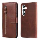 For Samsung Galaxy S25 5G Fashion Calf Texture Zipper Leather Phone Case(Brown) - 1
