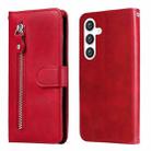 For Samsung Galaxy S25 5G Fashion Calf Texture Zipper Leather Phone Case(Red) - 1