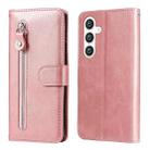 For Samsung Galaxy S25+ 5G Fashion Calf Texture Zipper Leather Phone Case(Rose Gold) - 1