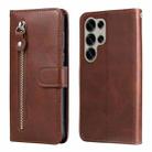 For Samsung Galaxy S25 Ultra 5G Fashion Calf Texture Zipper Leather Phone Case(Brown) - 1
