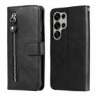 For Samsung Galaxy S25 Ultra 5G Fashion Calf Texture Zipper Leather Phone Case(Black) - 1