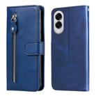 For Samsung Galaxy S25 Edge 5G Fashion Calf Texture Zipper Leather Phone Case(Blue) - 1