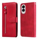 For Samsung Galaxy S25 Edge 5G Fashion Calf Texture Zipper Leather Phone Case(Red) - 1