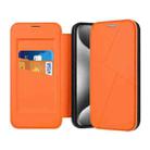 For iPhone 15 Pro Magnetic Armor Series RFID Card Slots Leather Phone Case(Orange) - 1