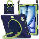 For iPad Air 13 2024 Silicone Hybrid PC Tablet Case with Holder & Shoulder Strap(Navy Blue Lime) - 1