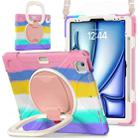 For iPad Air 13 2024 Silicone Hybrid PC Tablet Case with Holder & Shoulder Strap(Colorful Pink) - 1