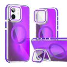 For iPhone 11 MagSafe Gradient Color Lens Film Phone Case with Lens Fold Holder(Purple) - 1